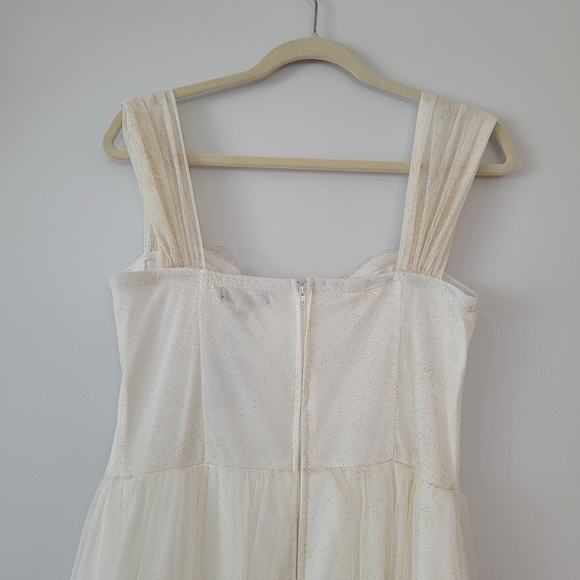 NEW CRYSTALL DOLL Gold Sparkle Glitter White Outer Mesh Sleeveless Maxi Dress - Picture 10 of 15